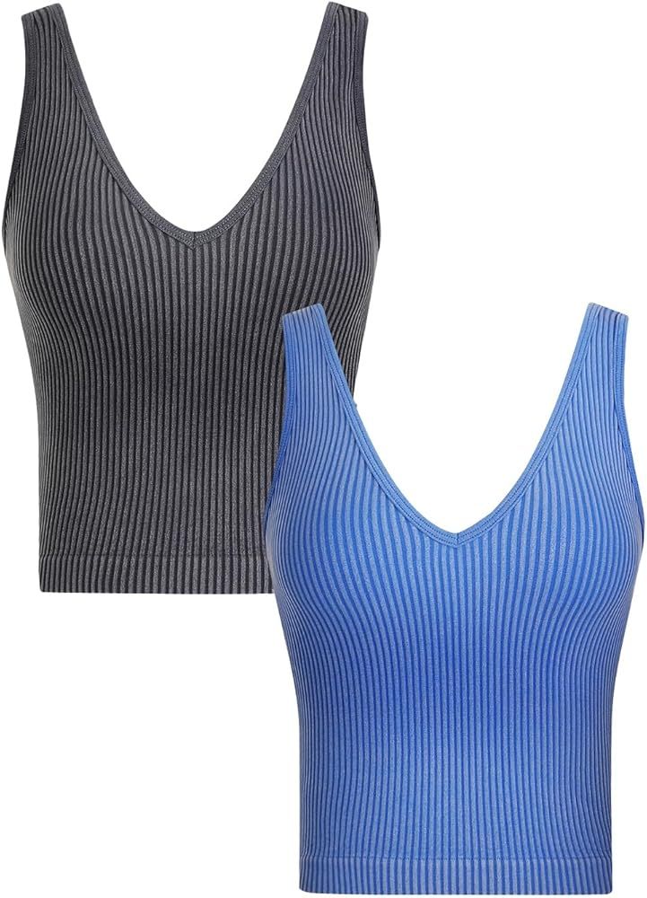 Ribbed Tank Tops for Women, V-Neck Seamless Stretchy Camisole Tank Tops | Amazon (US)