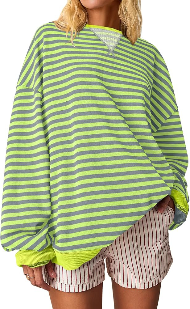 ANRABESS Women Striped Oversized Sweatshirt Crewneck Long Sleeve Shirts Hoodies 2025 Summer Fashi... | Amazon (US)