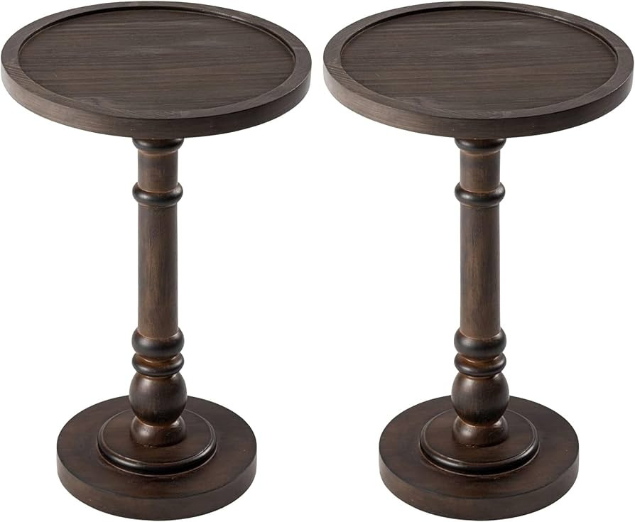 COZAYH Set of 2 Traditional Rustic Pedestal Tables, Round Tray Top End Table with Farmhouse Style... | Amazon (US)