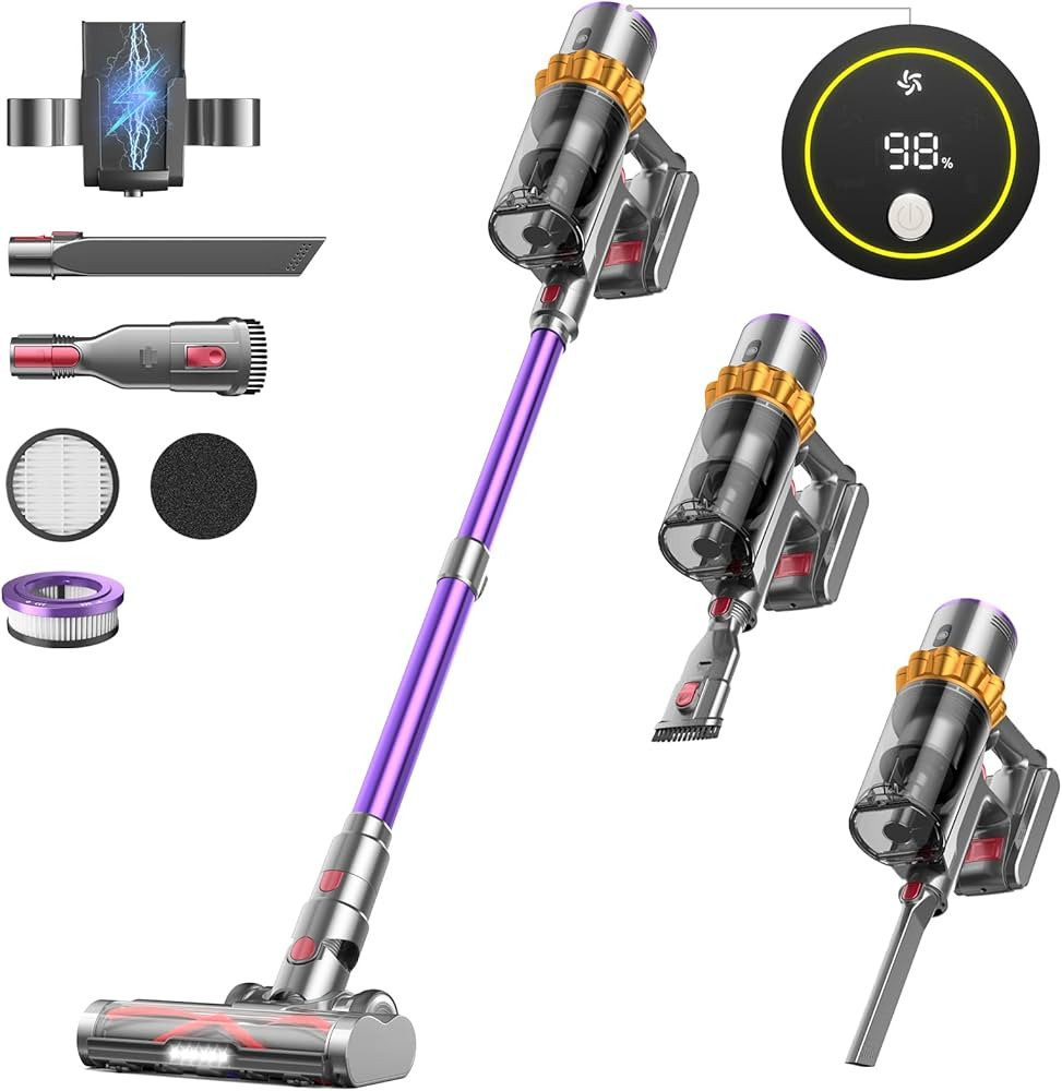 Cordless Vacuum Cleaner, 550W/45Kpa/65Mins Vacuum Cleaners for Home, Stick Vacuum Cordless with L... | Amazon (US)