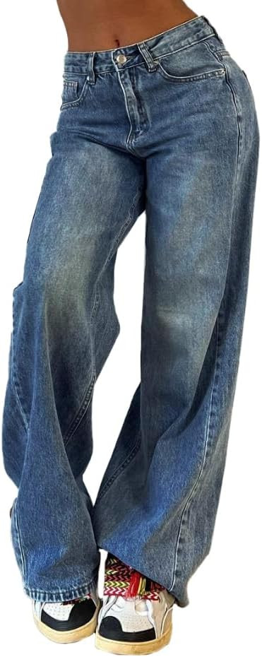 EMMIOL Wide Leg Jeans for Women, Mid Rise Baggy Jeans Plus Size Boyfriends Denim Pants, Y2K Vinta... | Amazon (US)