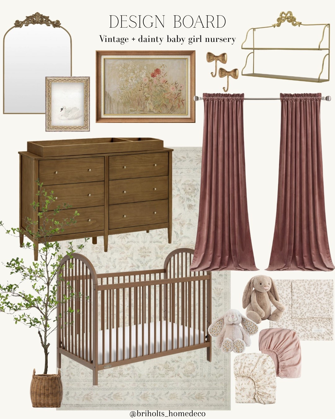 Vintage girly nursery inspo 🤎💐
The gold bow accents!!!!! 

#nurseryinspo #vintagedecor #babygirl 

#LTKHome