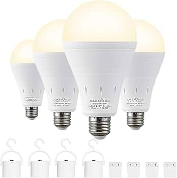 4 Pack Rechargeable Emergency Light Bulbs, Battery Powered LED Light Bulb 3000K Warm E26 120 Volt... | Amazon (US)