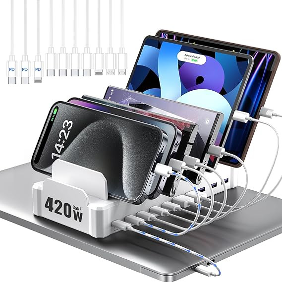 420W Charging Station for Multiple Devices, Zobirez 10-Port USB C Fast Charger Stations for MacBo... | Amazon (US)