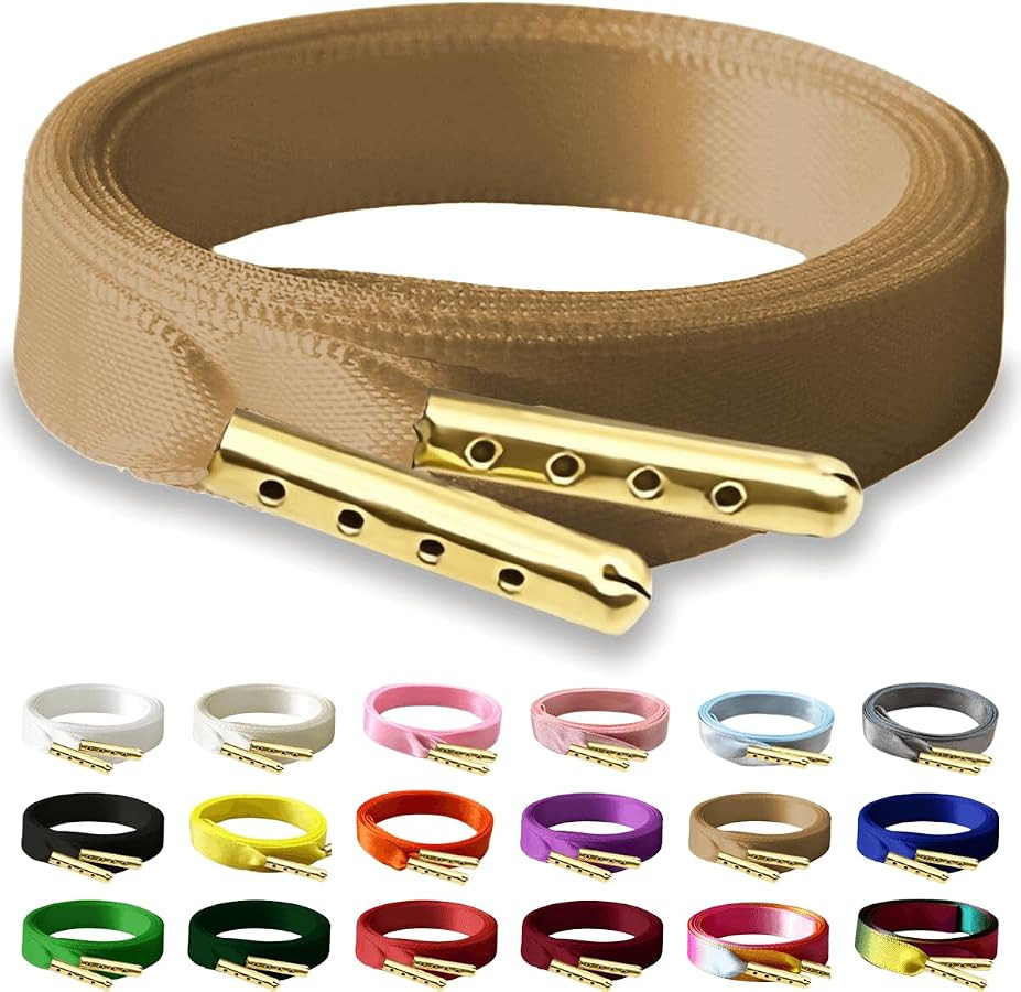 Satin Ribbon Shoe Laces, 2 Pairs 10mm Wide Flat Silk Shoelaces for Women Sneakers | Amazon (US)
