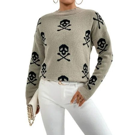 Sweaters for Women Halloween Trendy Pullover Sweaters Casual Knit Crewneck Sweater Tops Shermie | Walmart (US)