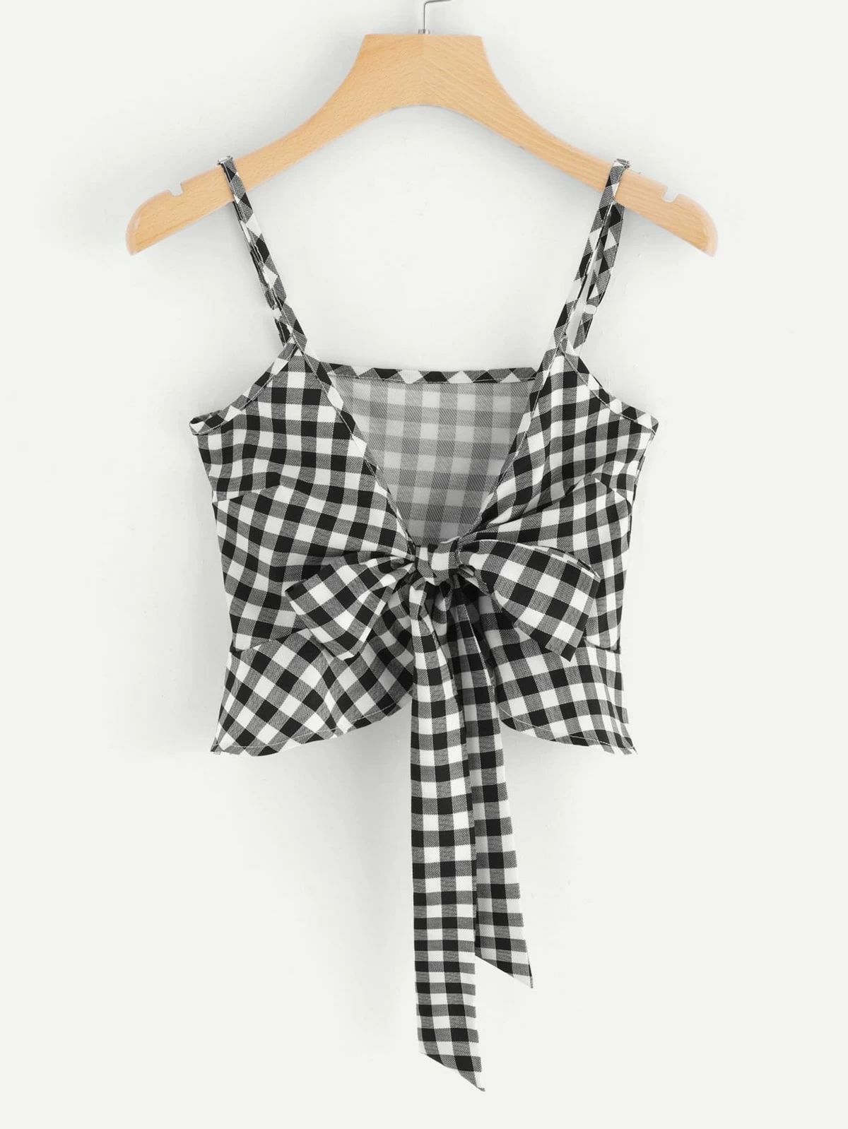 Knot Front Gingham Cami Top | ROMWE