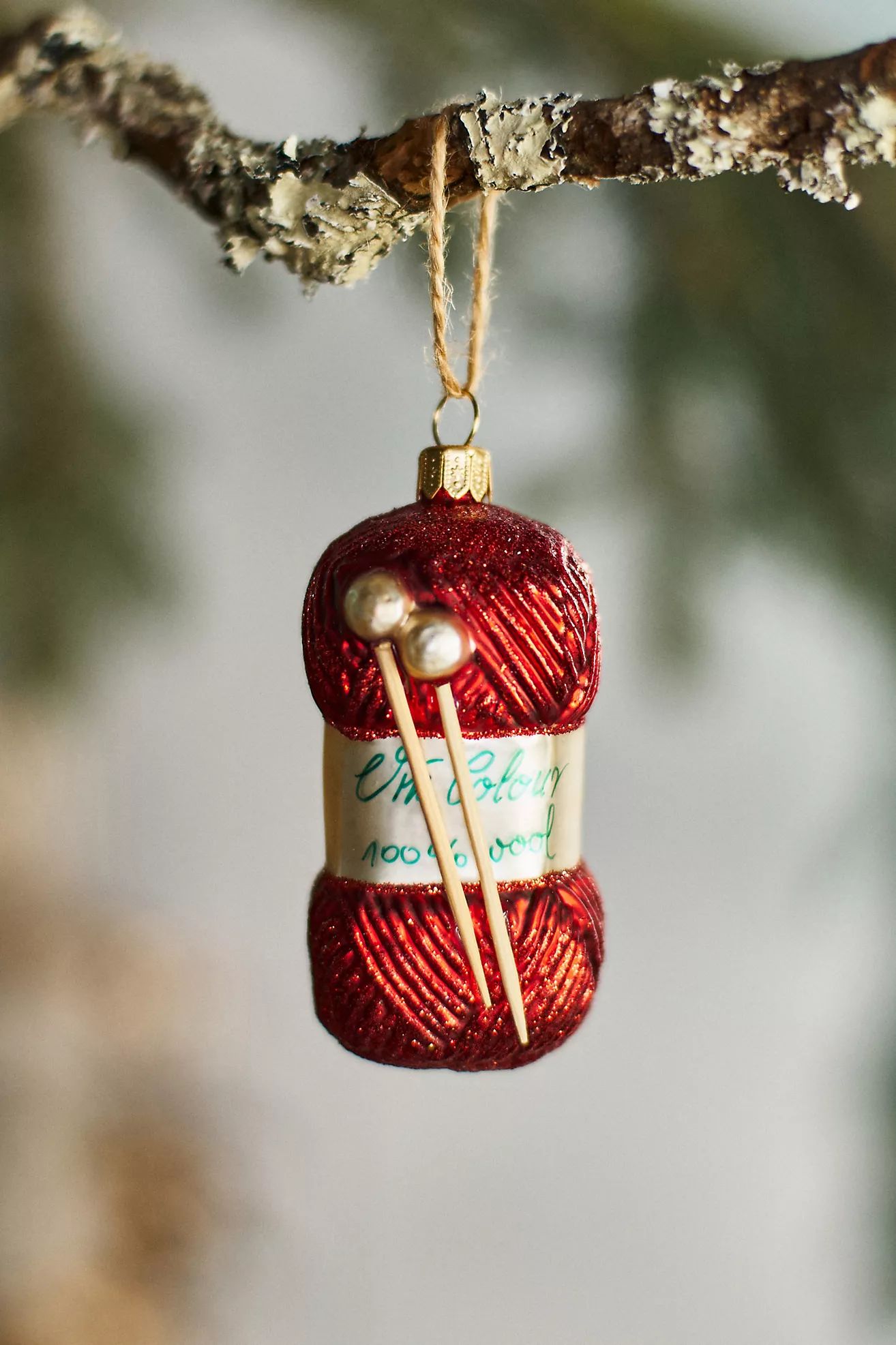 Yarn + Knitting Needles Glass Ornament | Anthropologie (US)
