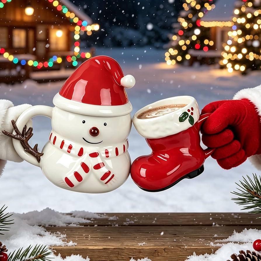2 Pcs Christmas Ceramic Mugs, 3D Christmas Boot Snowman Coffee Mugs | Amazon (US)