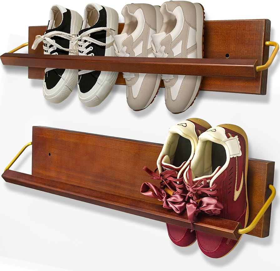 Wall Mounted Shoe Rack 2 Pcs, Solid Wood Wall Hanging Small Shoe Storage, Organize for Shoes, Sne... | Amazon (US)