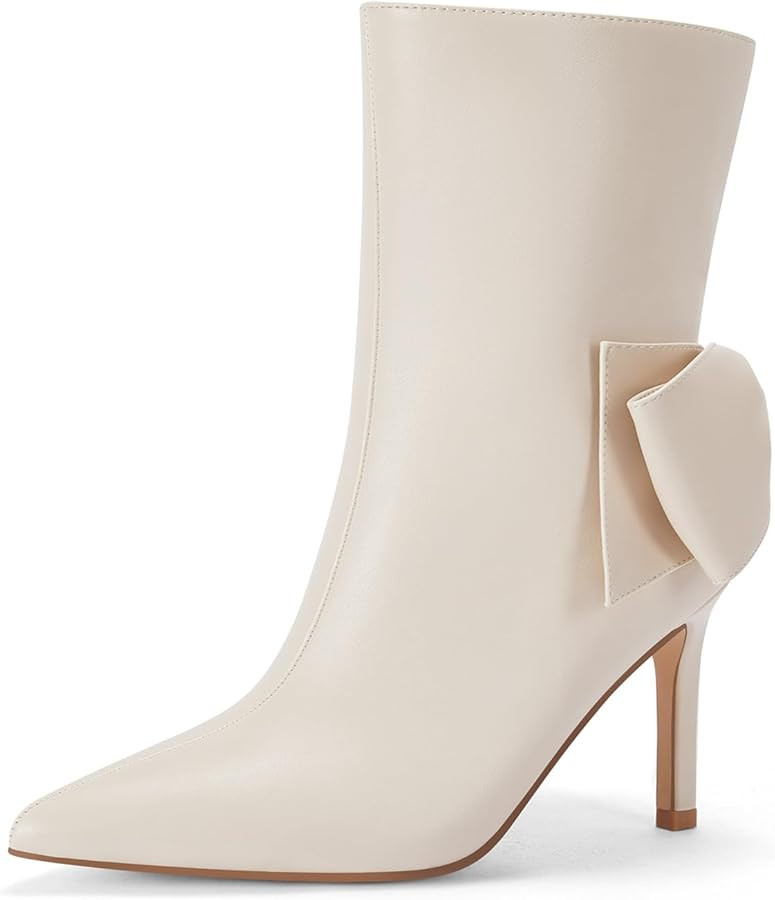 Coutgo Womens High Heel Ankle Boots Pointed Toe Bow Side Zipper Booties Stiletto Winter Booties C... | Amazon (US)