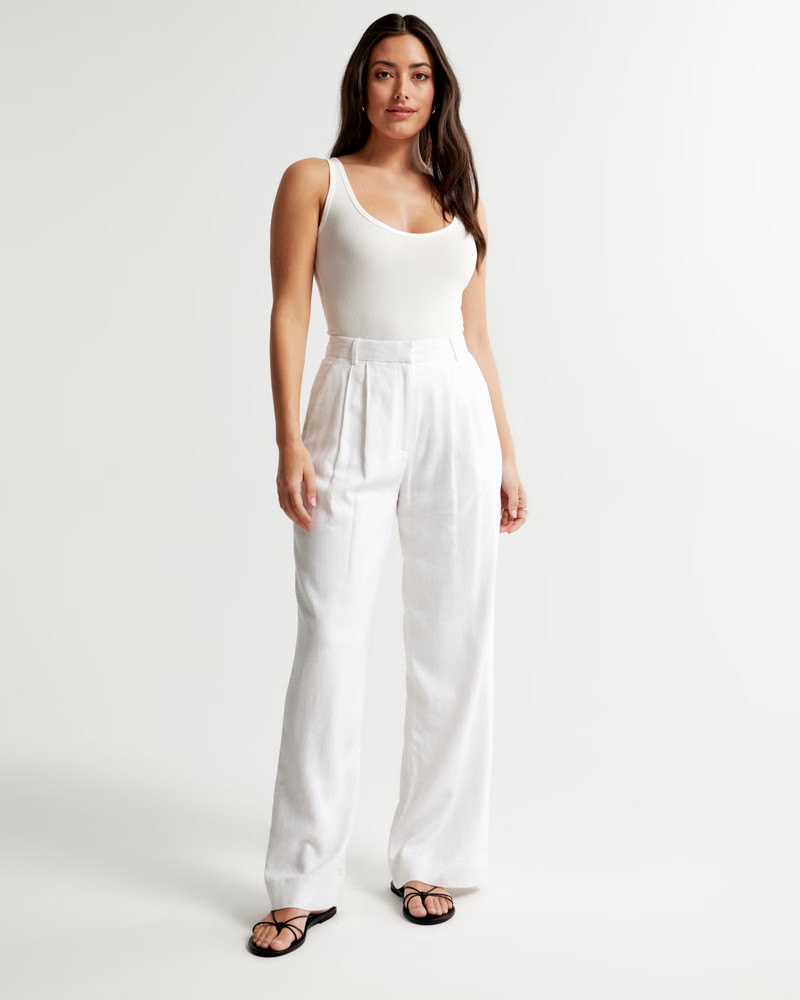 Curve Love A&F Sloane Tailored Linen-Blend Pant | Abercrombie & Fitch (US)