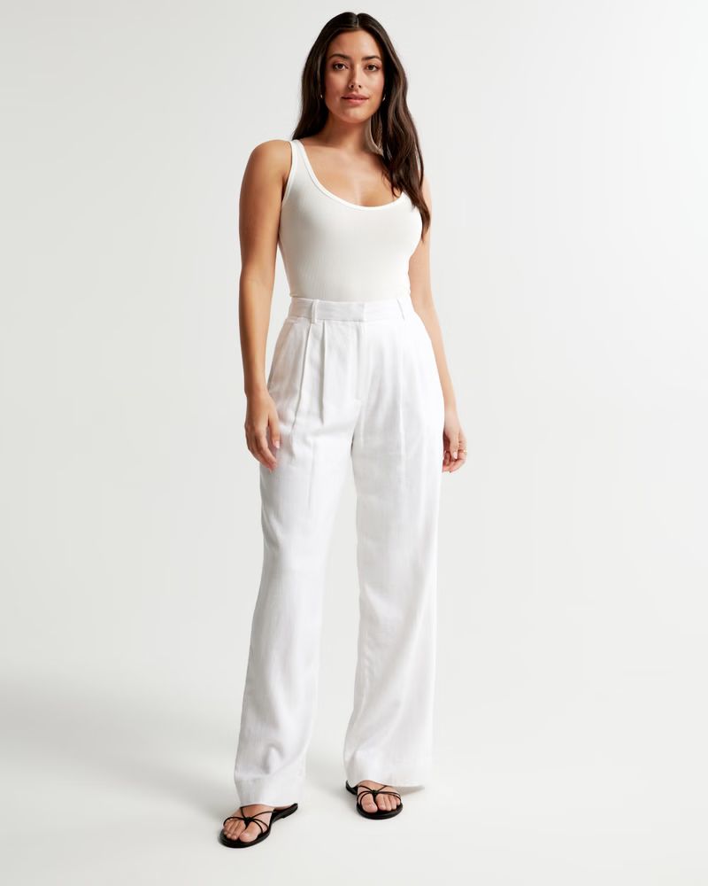 Women's Curve Love A&F Sloane Tailored Linen-Blend Pant | Women's Clearance | Abercrombie.com | Abercrombie & Fitch (US)