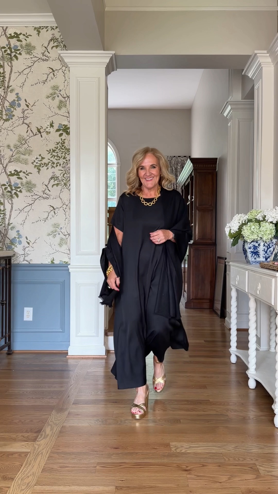 Silk black dress for weddings and events! Wearing a medium. 
Heels I sized down they’re beautiful leather 
This wrap is stunning.

#LTKOver40 #LTKWedding #LTKPetite