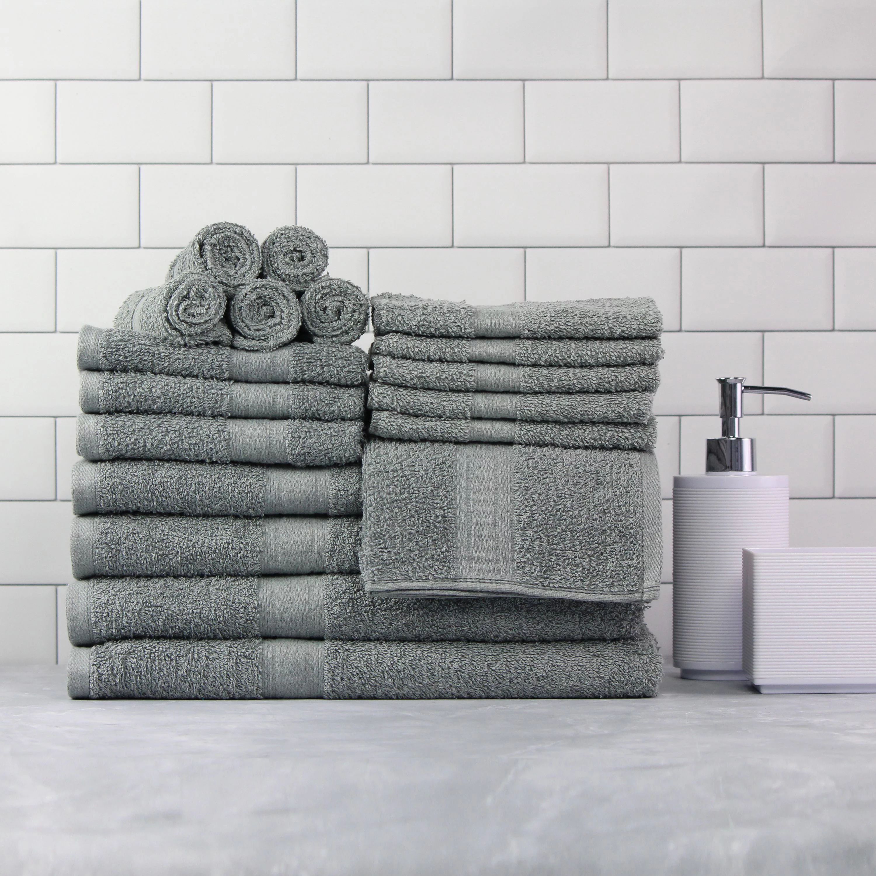 Mainstays Basic Bath Collection, 18-Piece Towel Set, Arctic White (4 Bath, 4 Hand, 10 Wash) | Walmart (US)