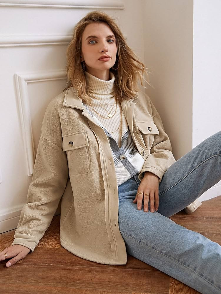 Women's Coats Women's Winter Coats Flap Pocket Drop Shoulder Fleece Coat Warmth Special Autumn an... | Amazon (US)