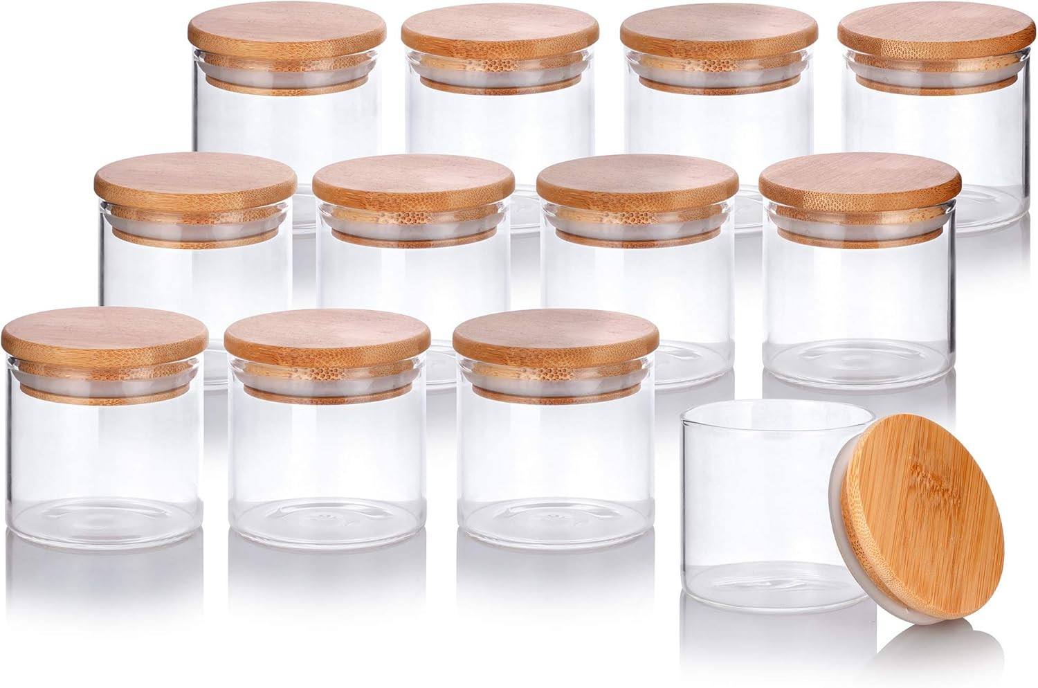 4 oz Premium Borosilicate Clear Glass Jars with Bamboo Silicone Sealed Lid (12 Pack) | Amazon (US)