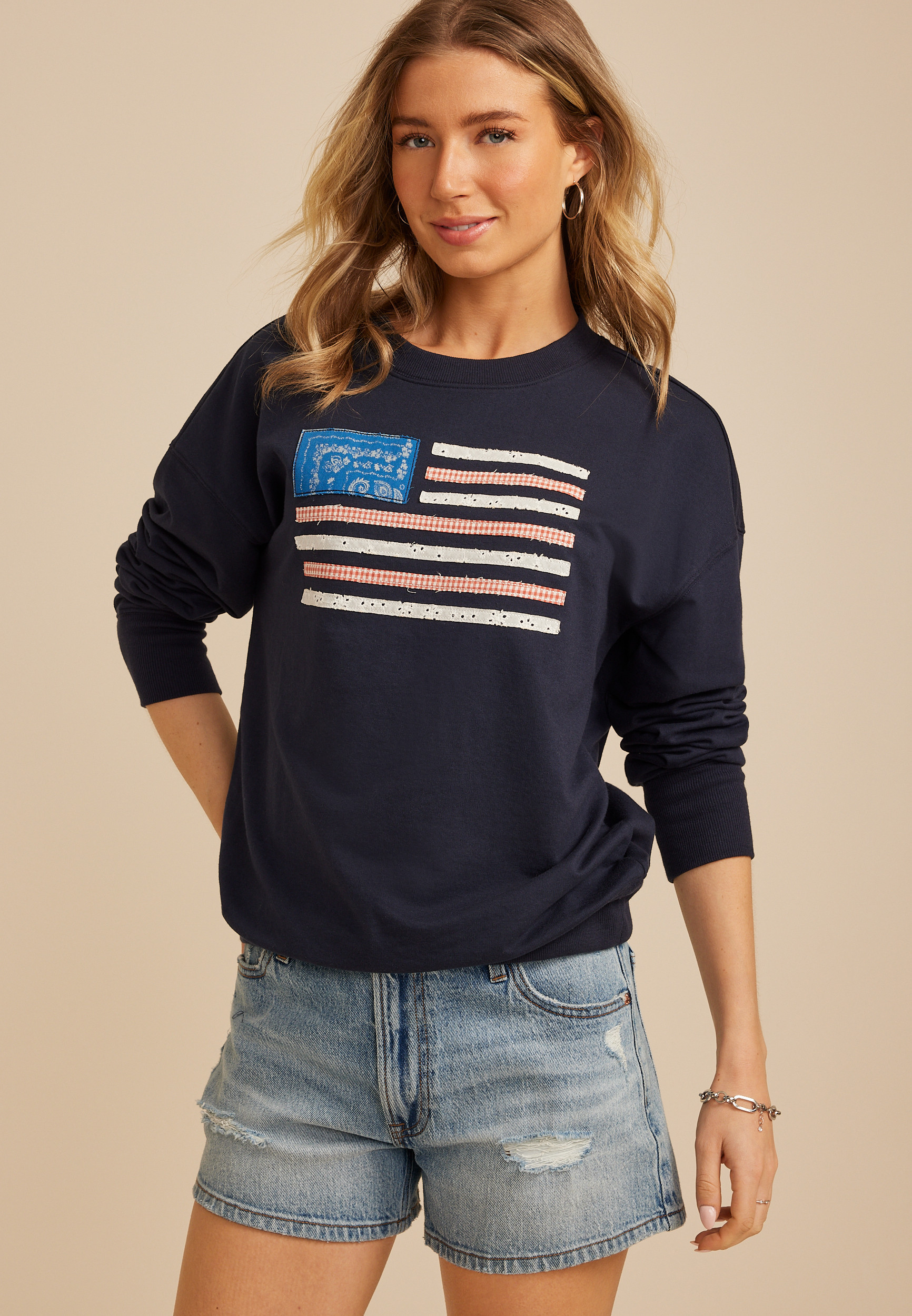 Maurices Women's Americana Patchwork Flag Sweatshirt | Maurices