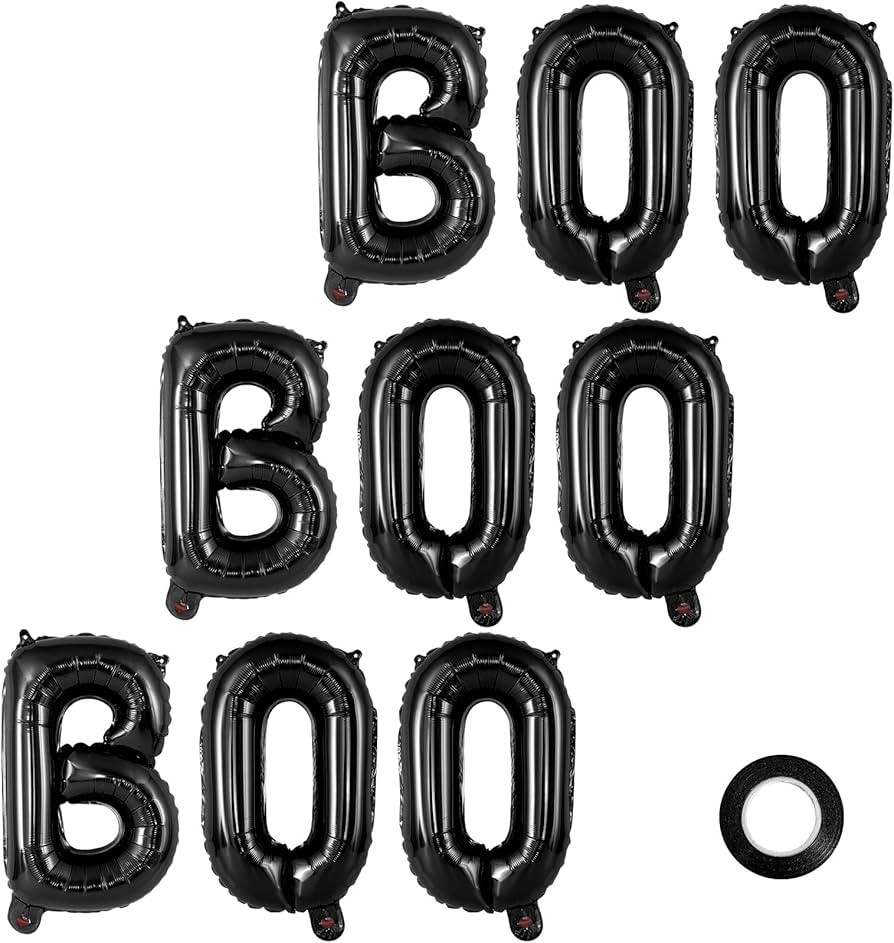 Boo Banner Balloons, 16 Inch Halloween Black Letters Balloons, Foil Mylar Balloons for Happy Boo ... | Amazon (US)