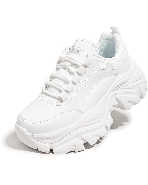 K KIP WOK Chunky Sneakers for Women Fashion Platform White Leather Casual Dad Shoes Comfortable W... | Amazon (US)