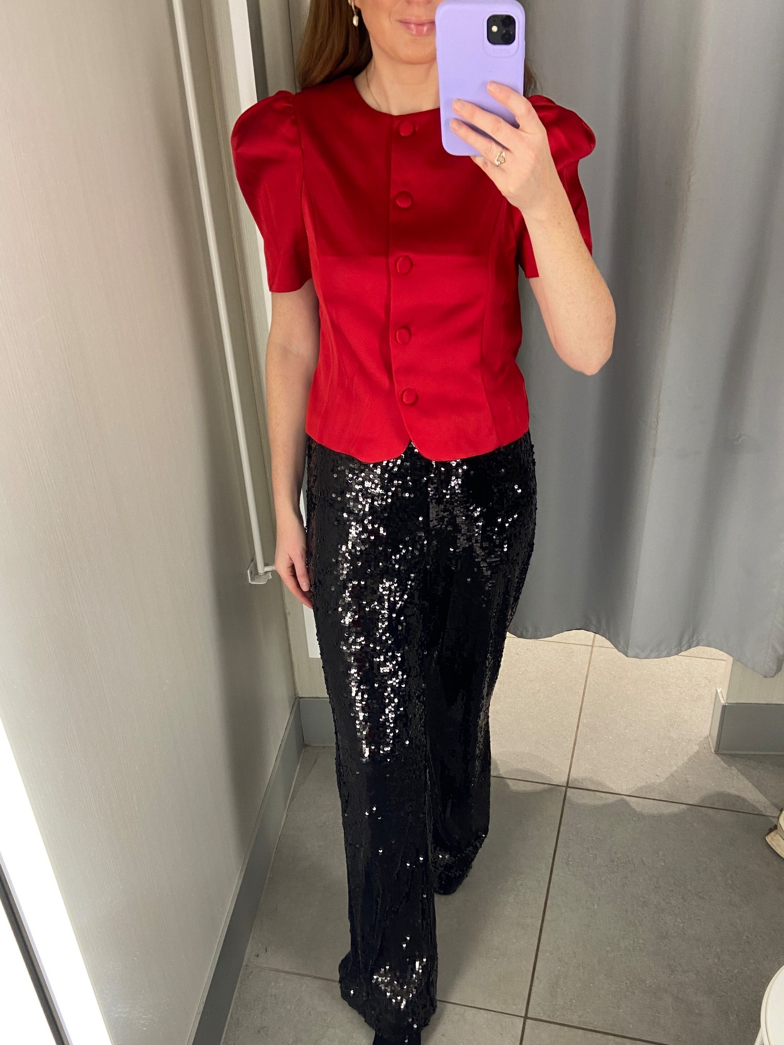 New in H&M party outfit ♥️ Absolutely loving this red satin puff-sleeve top styled with the black sequin wide-leg trousers. Such a stunning festive look for Christmas parties, holiday dinners or Christmas cocktails. I’m wearing a size small in the top and a UK 10 in the trousers, but I could have sized down. 💃🏻🪩 Christmas outfits, sequin trousers, party outfits, sequins, Christmas party outfits

#LTKpartywear #LTKuk #LTKfestive