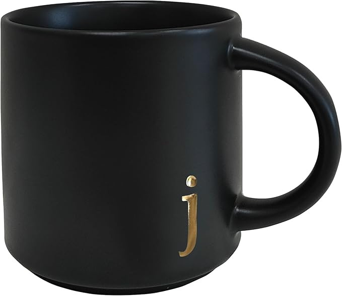 COLLECTIVE HOME - Black Monogram Ceramic Mugs, 15 oz Golden Initial Coffee Cups, Elegant Alphabet... | Amazon (US)