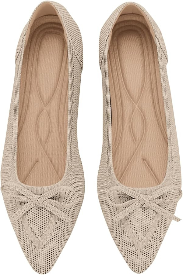 Women's Flats Pointed Toe Bow Knit Ballet Shoes Comfortable Dressy Mesh Slip On Flat | Amazon (US)