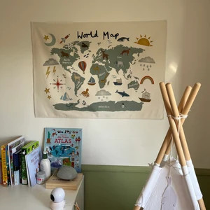 Large World Map Wall Hanging, 100% Unbleached Organic Cotton Kids Map, Nursery Wall Decor, Educat... | Etsy (Global)