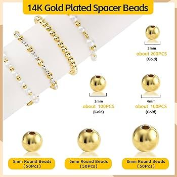 100Pcs 14K Gold Filled Spacer Beads, 2/3/4/5/6/8mm Round Loose Beads for Jewelry Making, Small Sm... | Amazon (US)