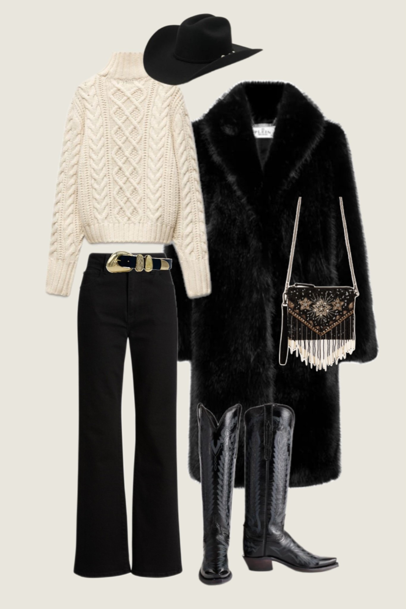 Western chic outfit, cowboy boot outfit, lucchese boots, black long fur coat, winter fashion, cowgirl style 

#LTKTravel