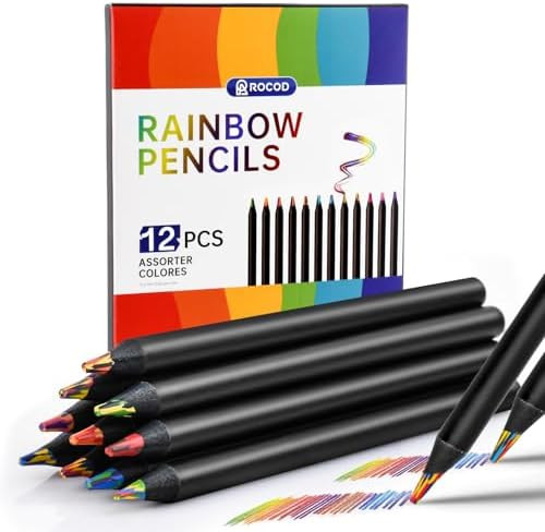 Amazon.com : ROCOD Rainbow Pencils, 12 Rainbow Colored Pencils, Fun Pencil, Art Supplies for Kids... | Amazon (US)