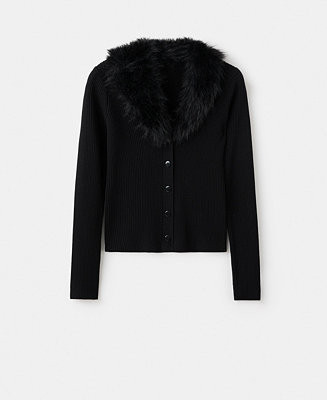 Women's Fur-Effect Collar Cardigan | Macy's