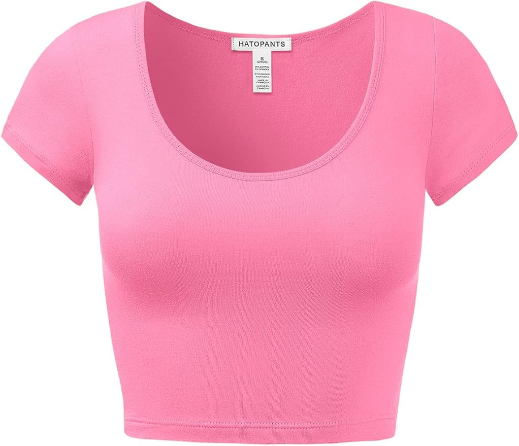 Women's Cotton Basic Scoop Neck Crop Tops Short Sleeve Tops | Amazon (US)