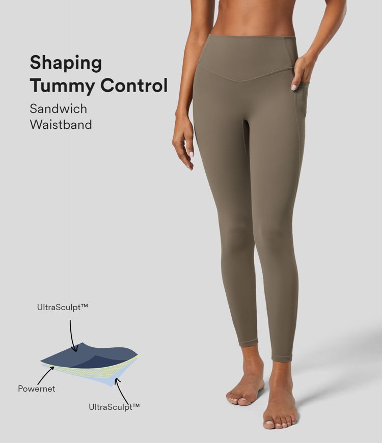 SoCinched High Waisted Tummy Control Side Pocket Shaping Training Leggings | HALARA