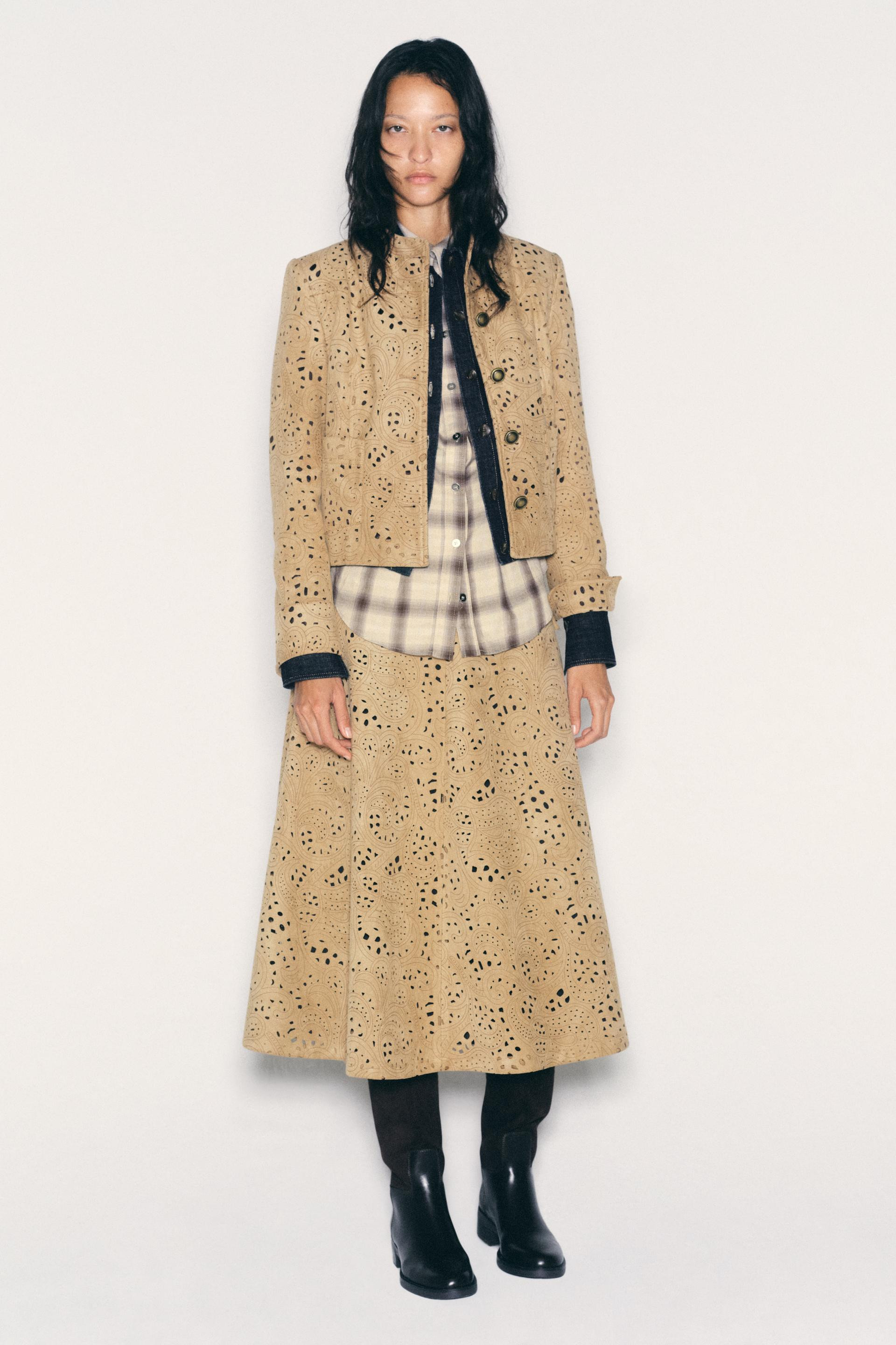 Zara - Faux Suede Perforated Blazer - Mid-Camel - L - Woman | Zara US