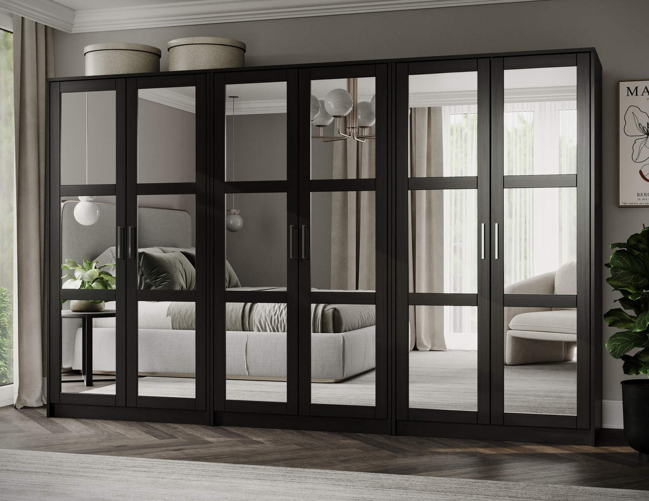 Urban 6-Door Wardrobe with Mirrored Doors In Black | 1stopbedrooms