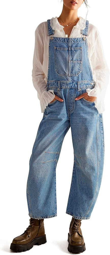 Qazel Vorrlon Denim Overalls for Women Barrel Wide Leg Bib Baggy Jeans Adjustable Denim Romper St... | Amazon (US)