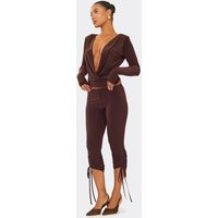 Ruched Tie Detail Capri Legging In Chocolate Brown Slinky, Women's Size UK 8 | EGO (UK)