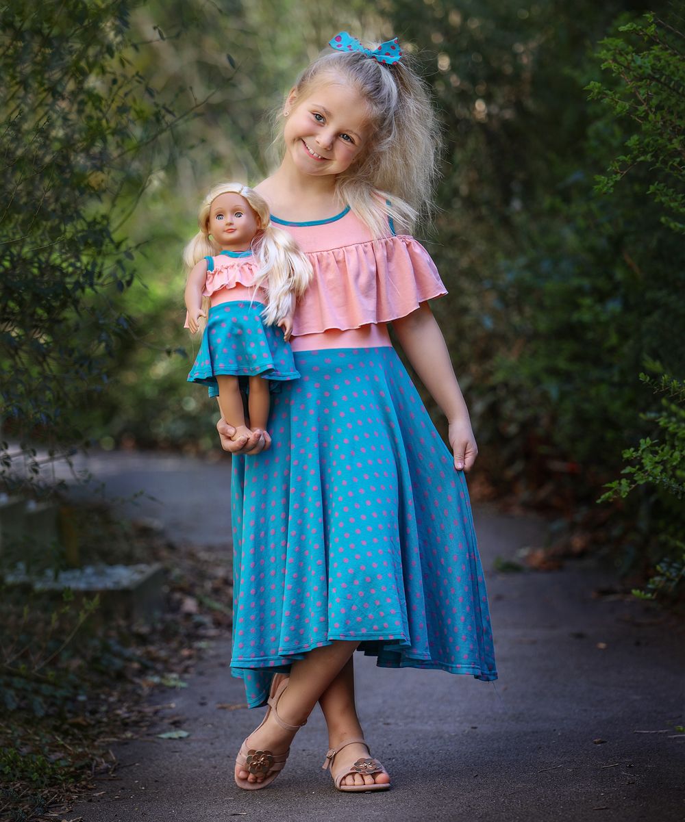 Turquoise & Salmon Pink Polka Dot Sunny A-Line Dress & Doll Dress - Girls | Zulily