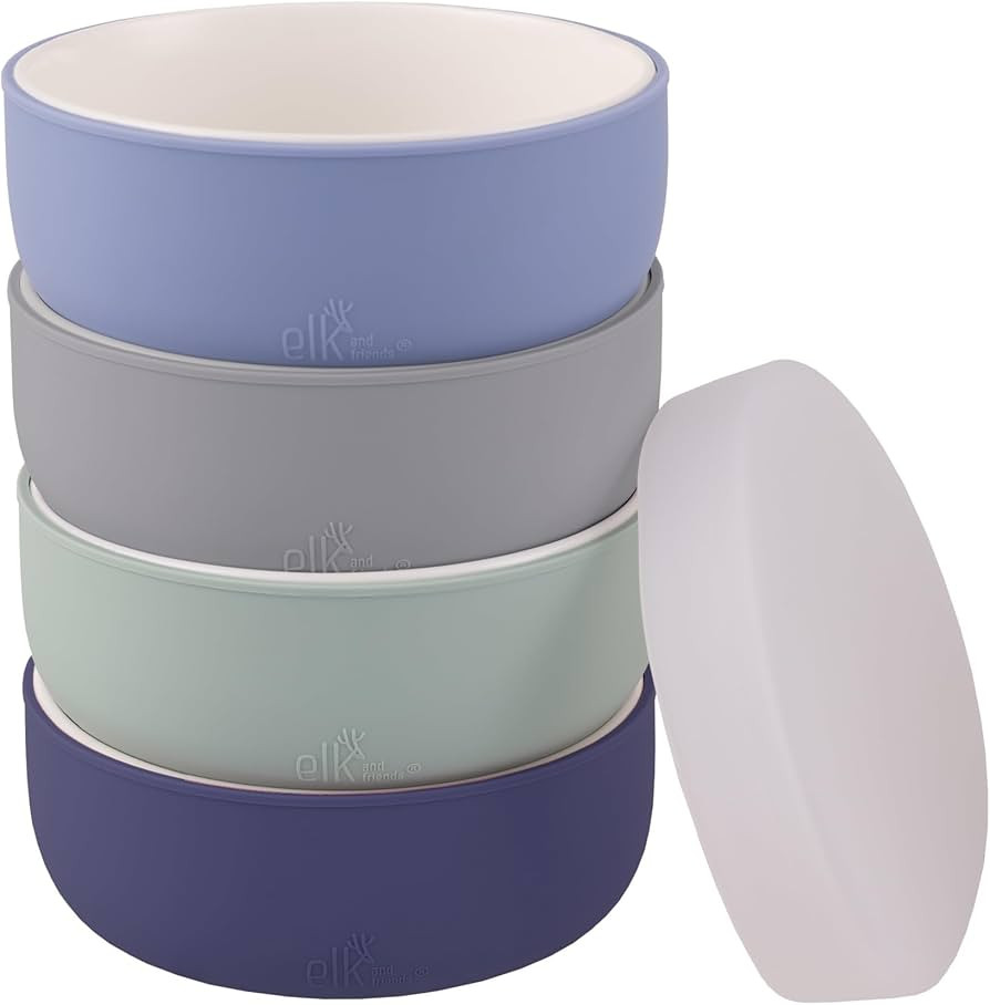 Elk and Friends Kids Porcelain Bowls with Silicone Sleeve + Silicone Lid | Kids/Toddler/Baby Feed... | Amazon (US)