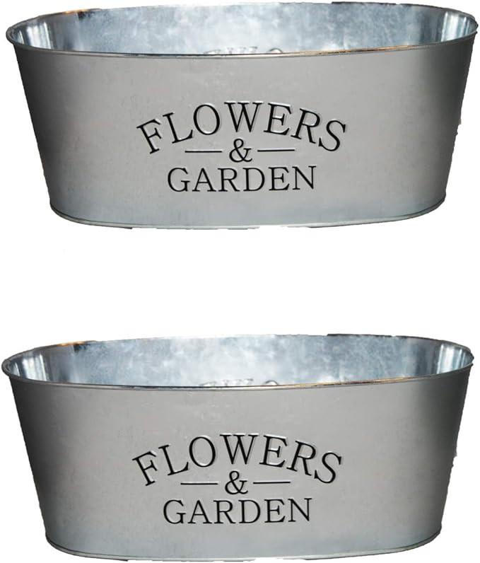 Oval Metal Planter Galvanized Tin, Vintage Metal Buckets, Farmhouse-Look Flower Pot Indoor Outdoo... | Amazon (US)