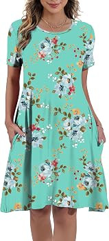 Women's Summer Casual Short Sleeve Crew Neck T Shirt Dresses Loose Swing with Pockets | Amazon (US)