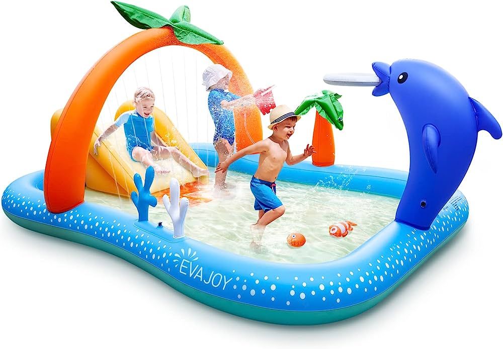 Kiddie Pool,Evajoy Inflatable Play Center Kiddie Pool with Slide, Wading Lounge Kids Pool, Coconu... | Amazon (US)