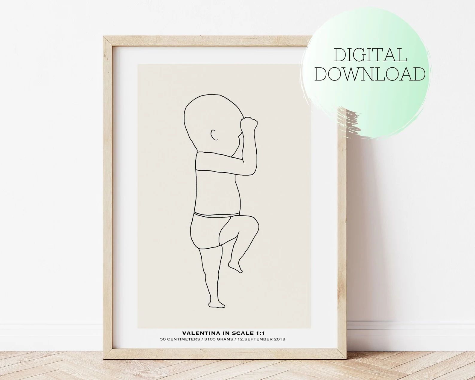 PRINTABLE CUSTOM BIRTH Poster, Newborn Illustration in scale 1:1, Birth Gift, Birth Poster, Valen... | Etsy (US)