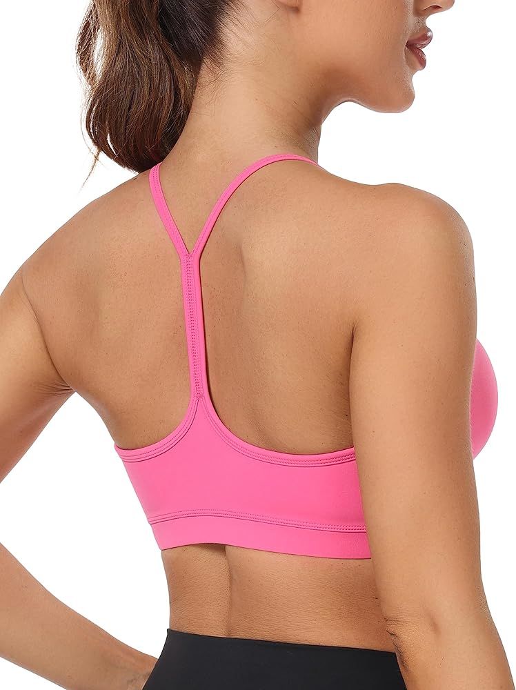YUNOGA Women's Y Back Sports Bra Padded Racerback Spaghetti Thin Strap Support Workout Yoga Bra | Amazon (US)