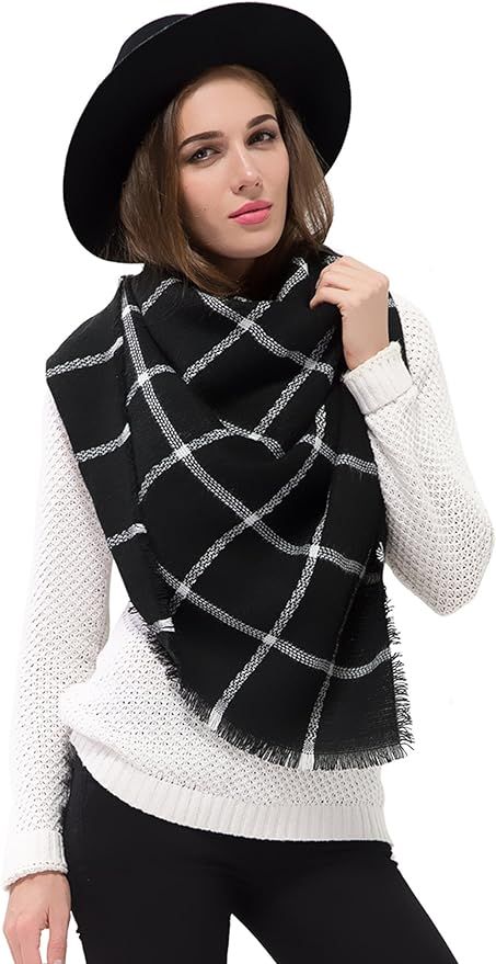 Dimore Trendy Plaid Blanket Scarf Women Big Oversized Long Scarves Warm Winter Tartan Checked Sha... | Amazon (US)