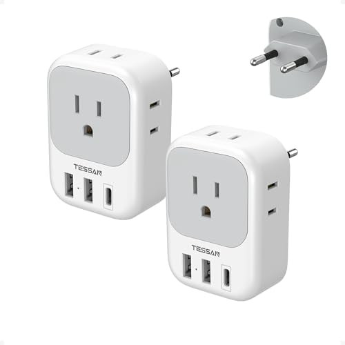 2 Pack European Plug Adapter USB C, TESSAN US to Europe Adapter 4 Outlets 3 USB Charger, Type C I... | Amazon (US)