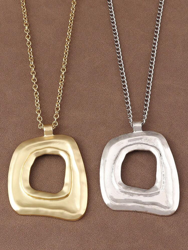 1 Piece Silver/Matte Gold Large Boho Open Charm Pendant Chain Statement Necklace | SHEIN
