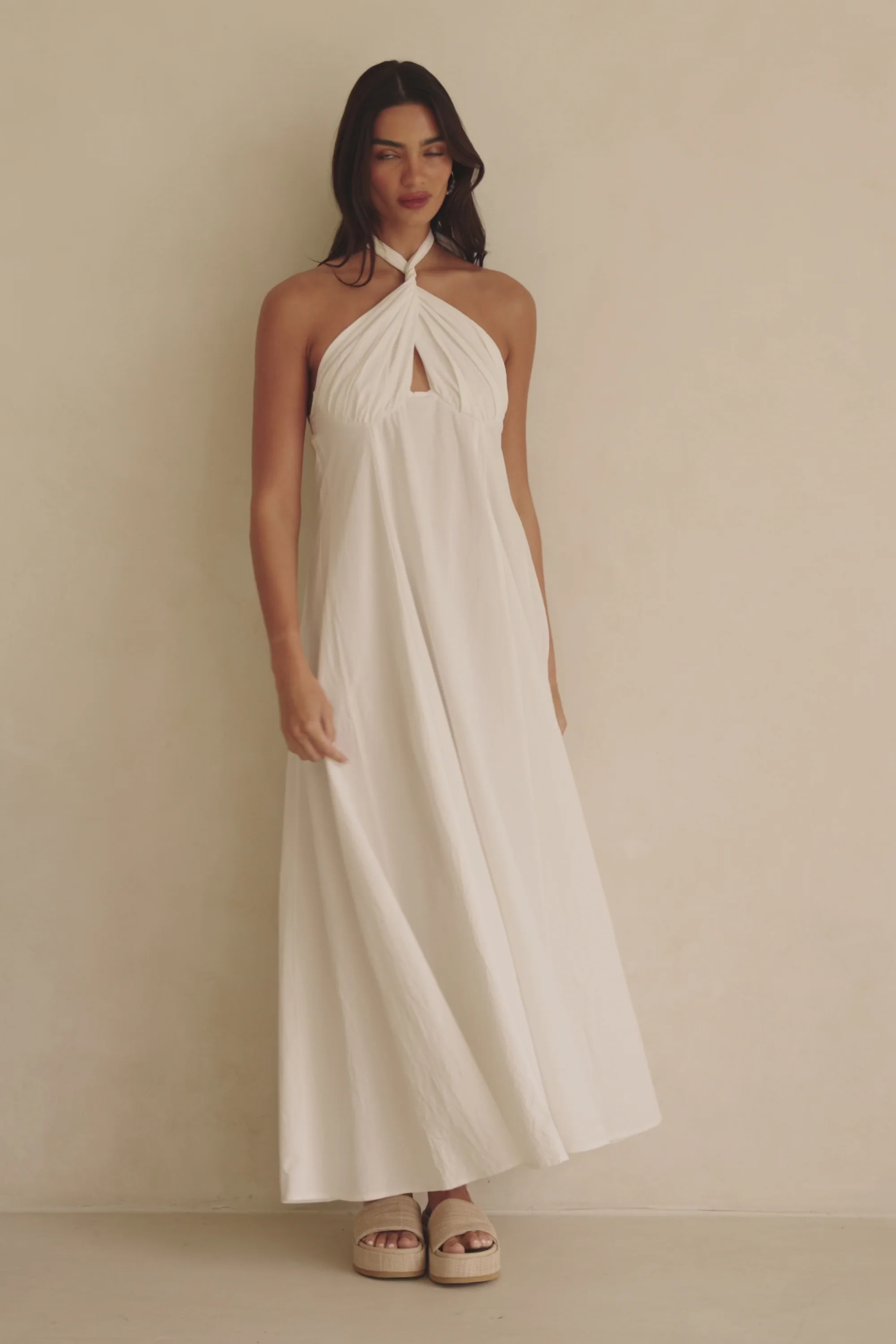White Cross Neck Halter Laxi Oliviera Dress | Sabo Skirt US