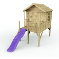 OutdoorToys 5FT x 5FT Childrens Wooden Garden Playhouse on Deck + 6ft Slide- Nightingale Purple in Beige | Debenhams UK